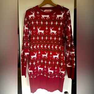 Tipsy Elves Red Reindeer Christmas Sweater Dress Size Large